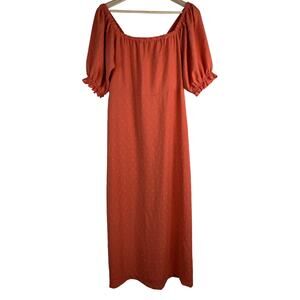 NWT Studio B by Bobeau Women M Orange Puff‎ Sleeve Off the Shoulder Midi Dress *